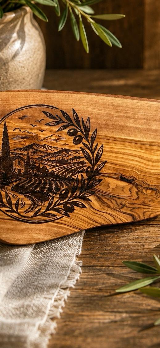 Tuscan Landscape Engraved Olive Wood Serving Board – 12x29cm