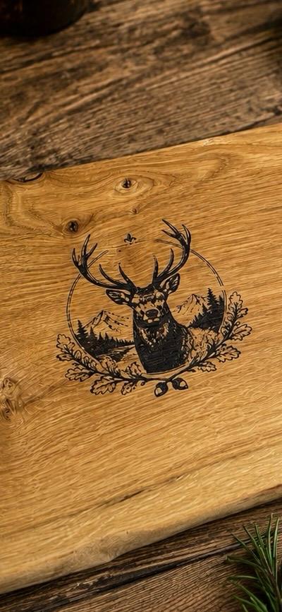 Highland Oak Serving Board – Hand-engraved Stag – 20x36cm
