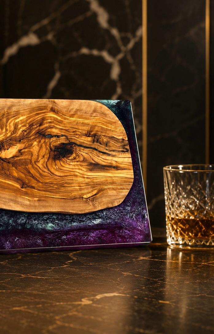 Thistle & Tide Serving Board – Olive Wood & Aurora Resin – 22x41cm