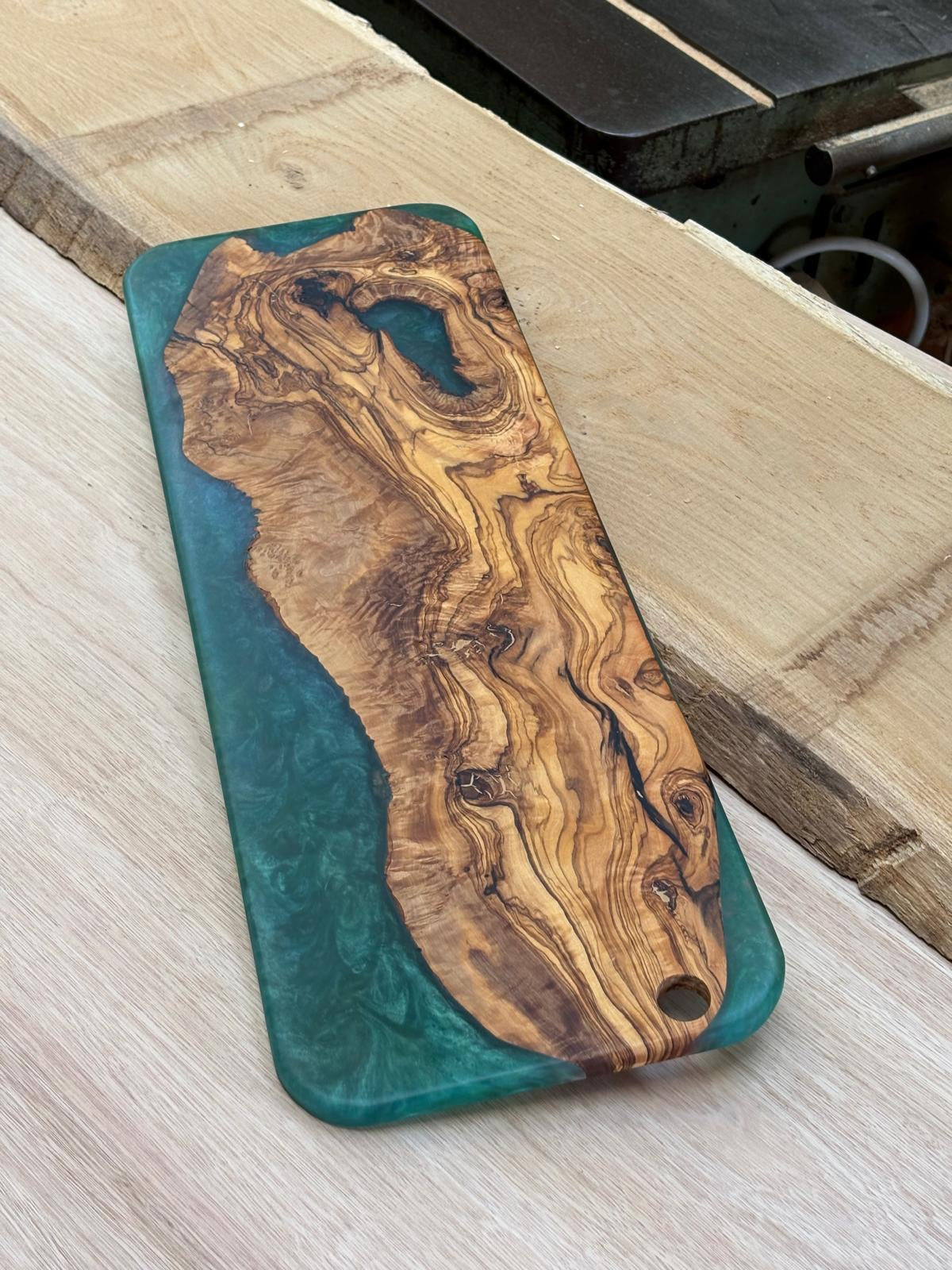 Handmade Olive Wood & Emerald Green Resin Serving Board