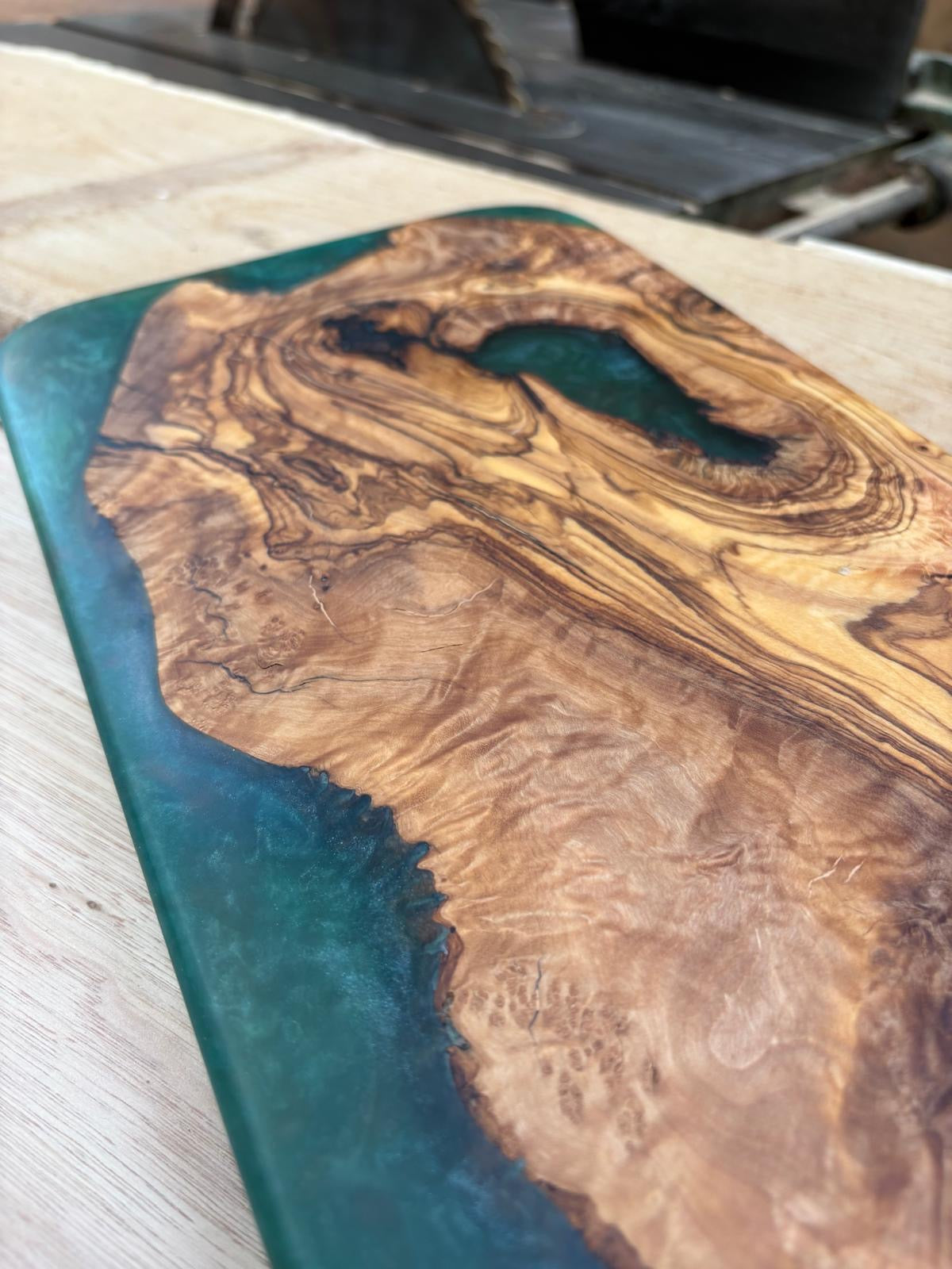 Handmade Olive Wood & Emerald Green Resin Serving Board