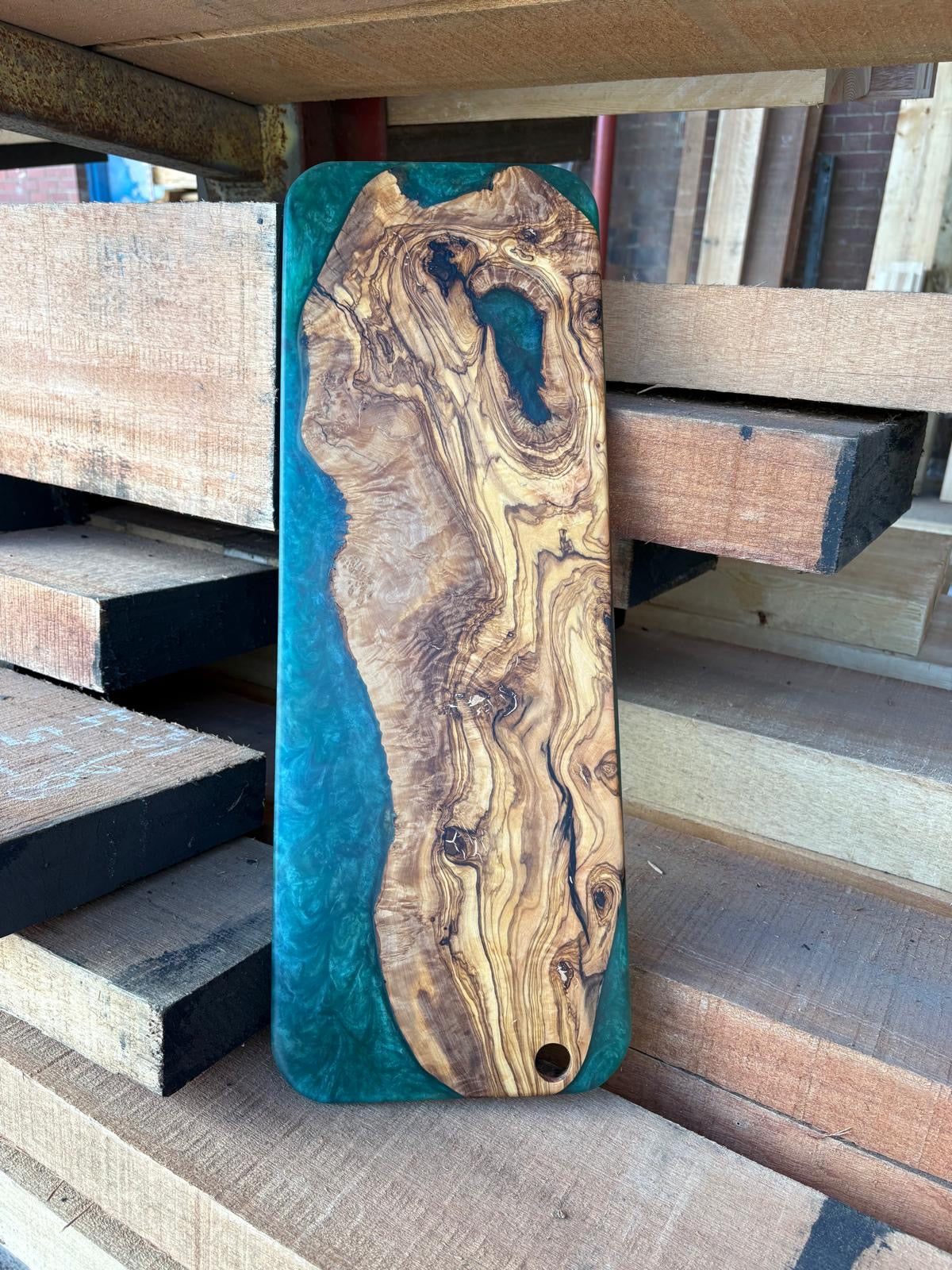 Handmade Olive Wood & Emerald Green Resin Serving Board