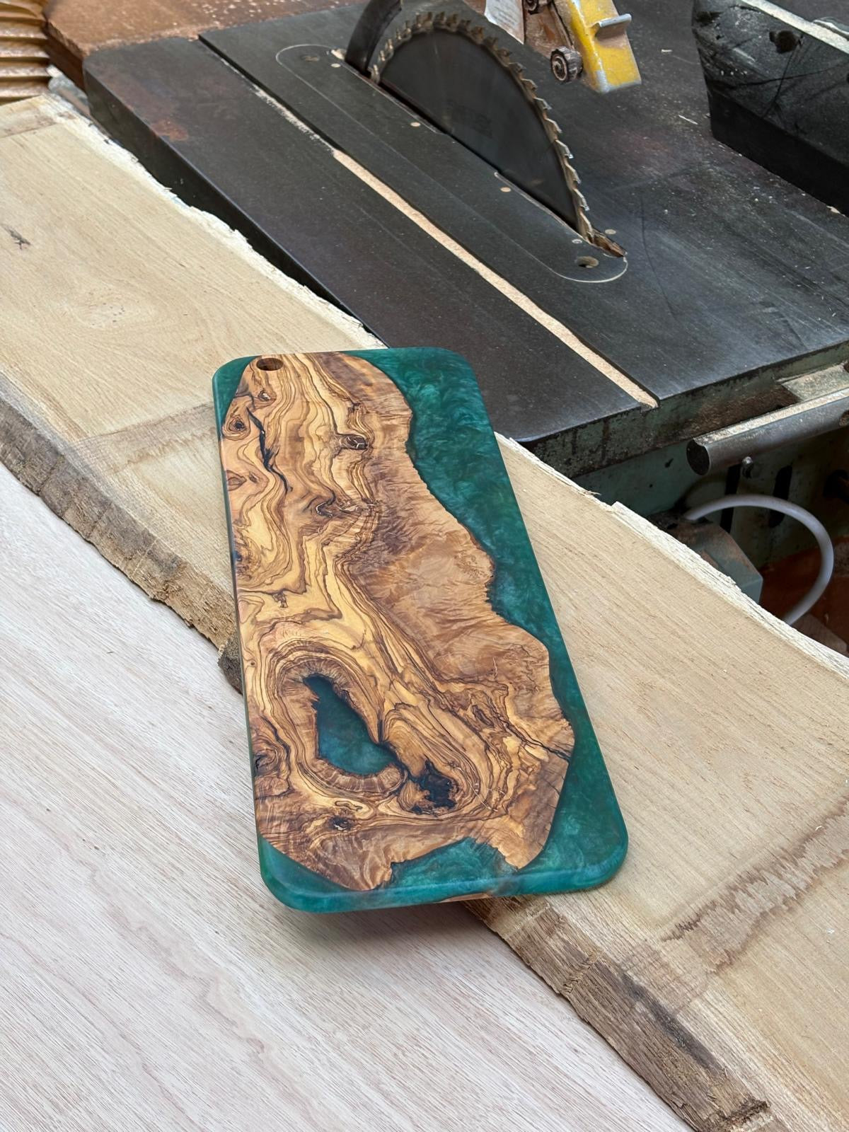 Handmade Olive Wood & Emerald Green Resin Serving Board