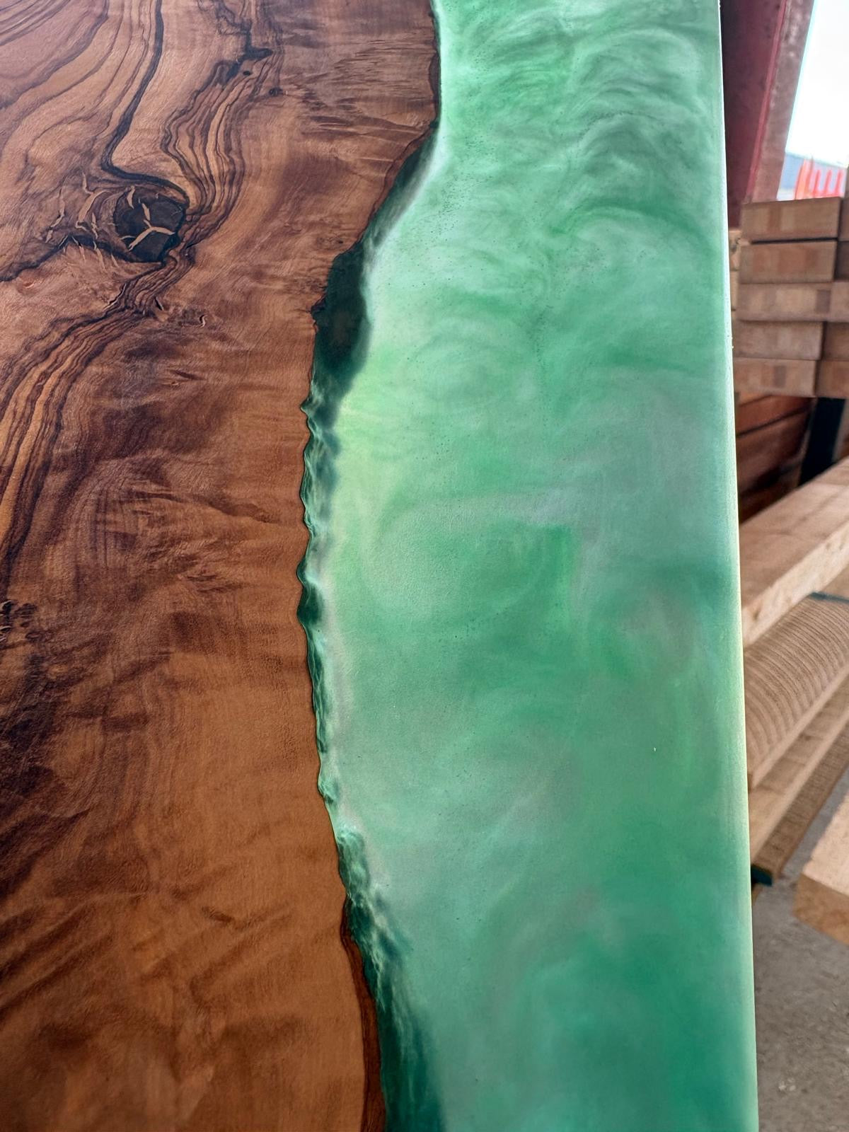 Handmade Olive Wood & Emerald Green Resin Serving Board