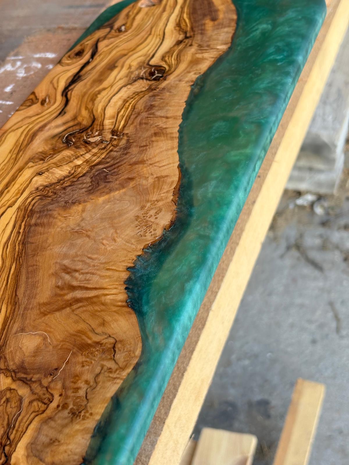 Handmade Olive Wood & Emerald Green Resin Serving Board