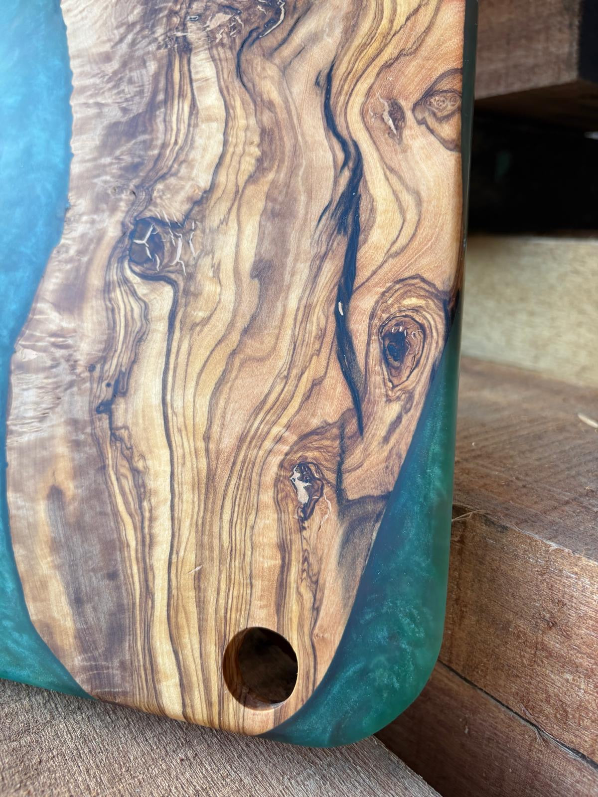 Handmade Olive Wood & Emerald Green Resin Serving Board