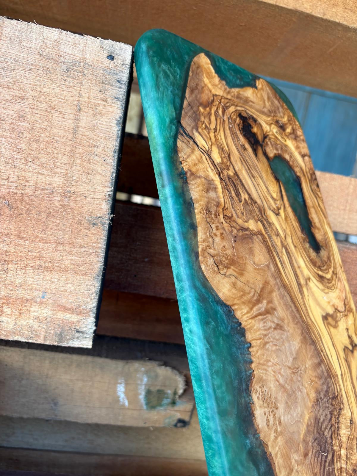 Handmade Olive Wood & Emerald Green Resin Serving Board