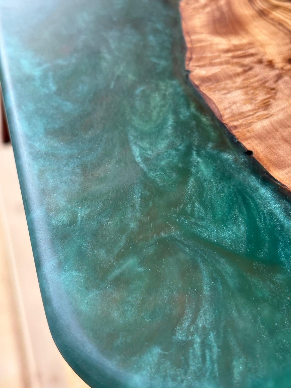 Handmade Olive Wood & Emerald Green Resin Serving Board