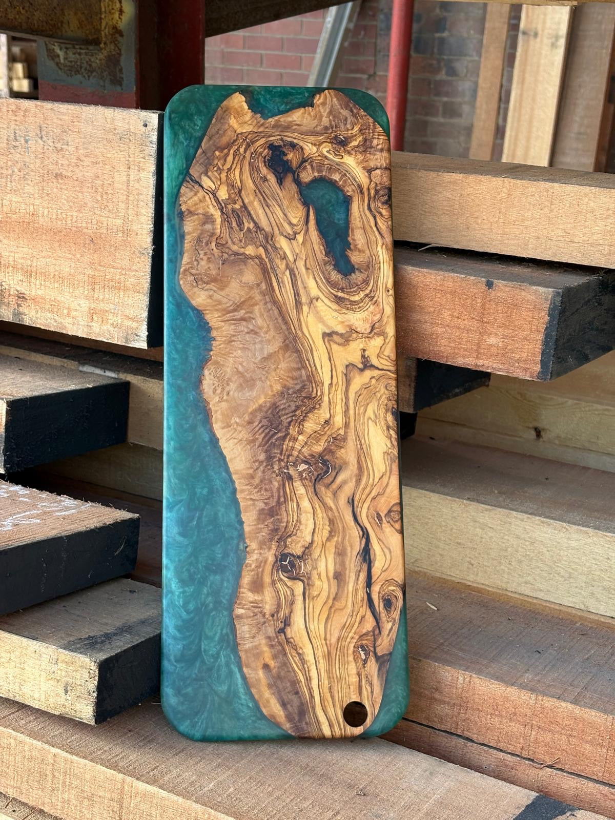 Handmade Olive Wood & Emerald Green Resin Serving Board