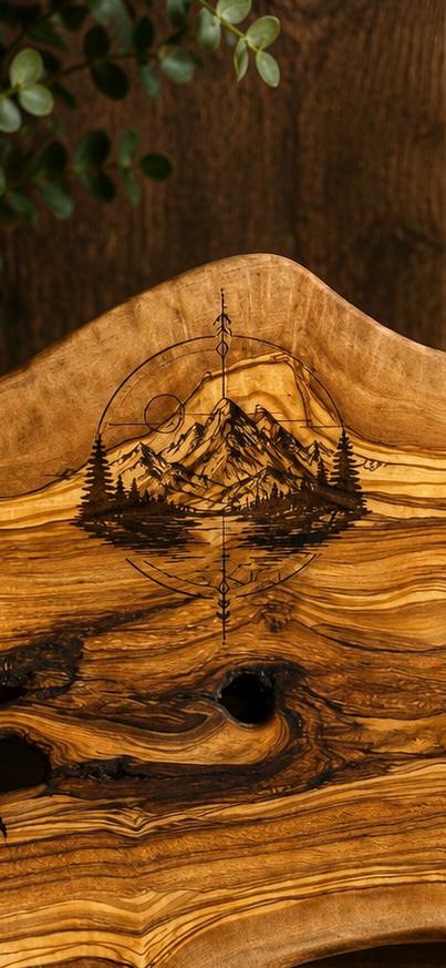 Mountain Scene Engraved Olive Wood Serving Board – 26x40cm