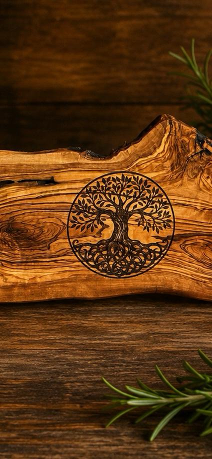 Tree of Life Engraved Olive Wood Serving Board – 16x50cm
