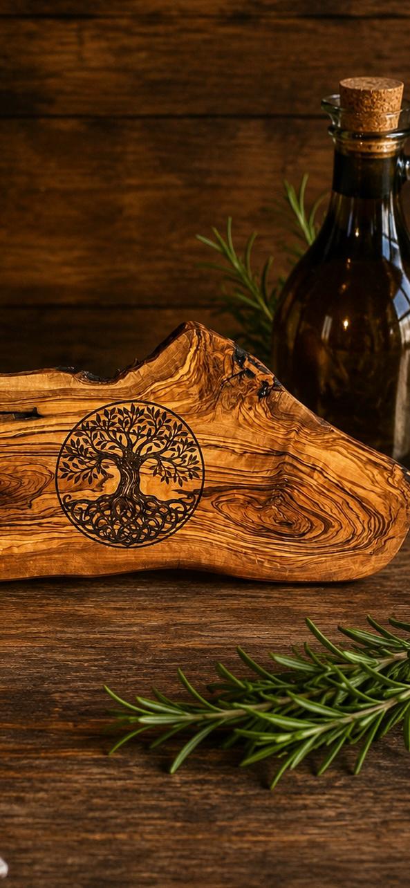 Tree of Life Engraved Olive Wood Serving Board – 16x50cm