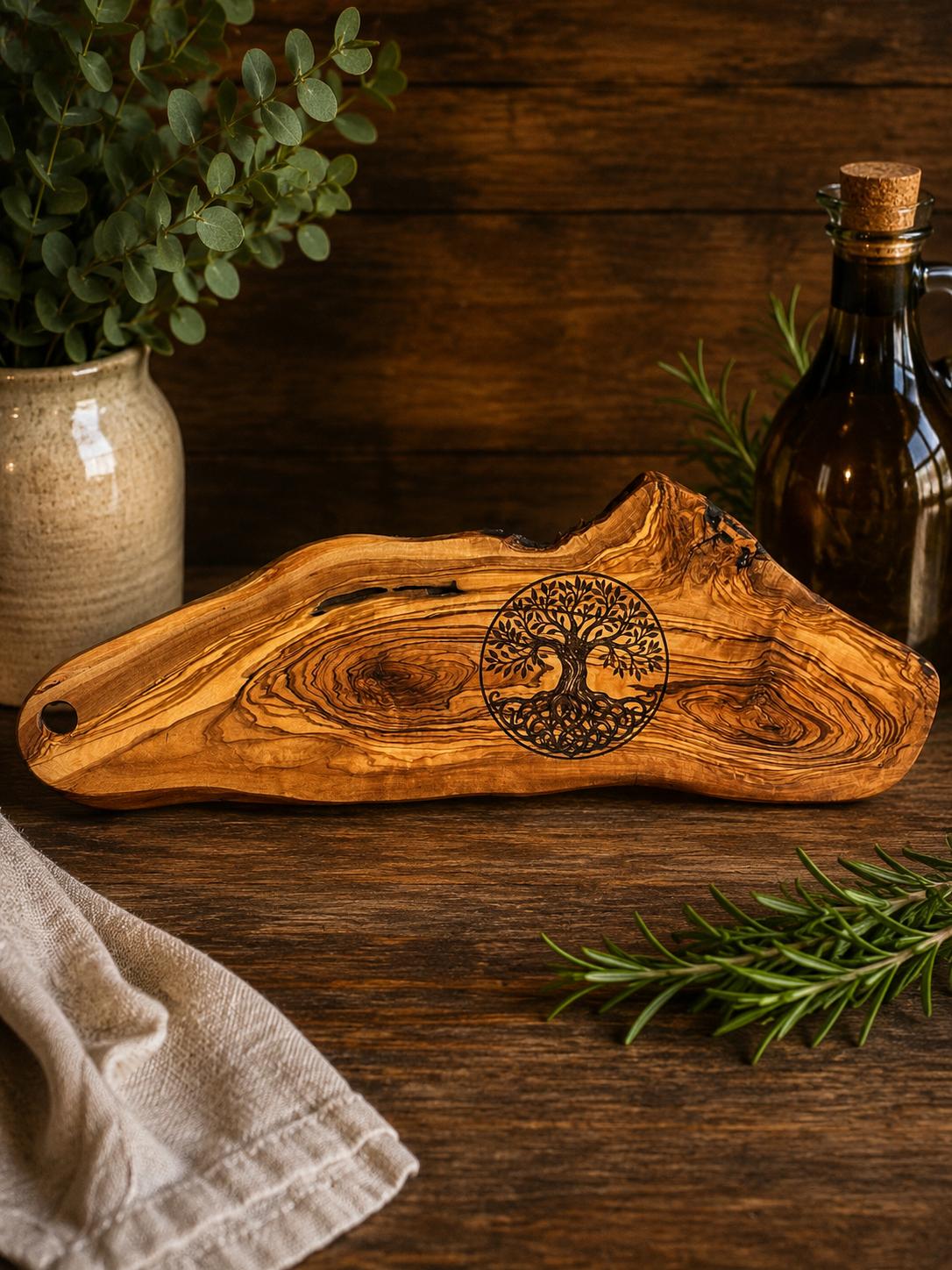 Tree of Life Engraved Olive Wood Serving Board – 16x50cm