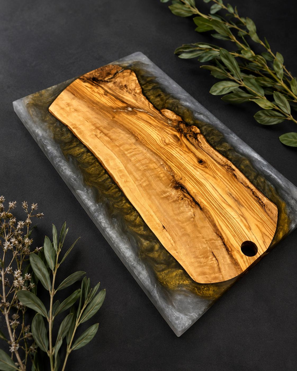 Olive Wood & Smoky Gold Resin - Serving Board