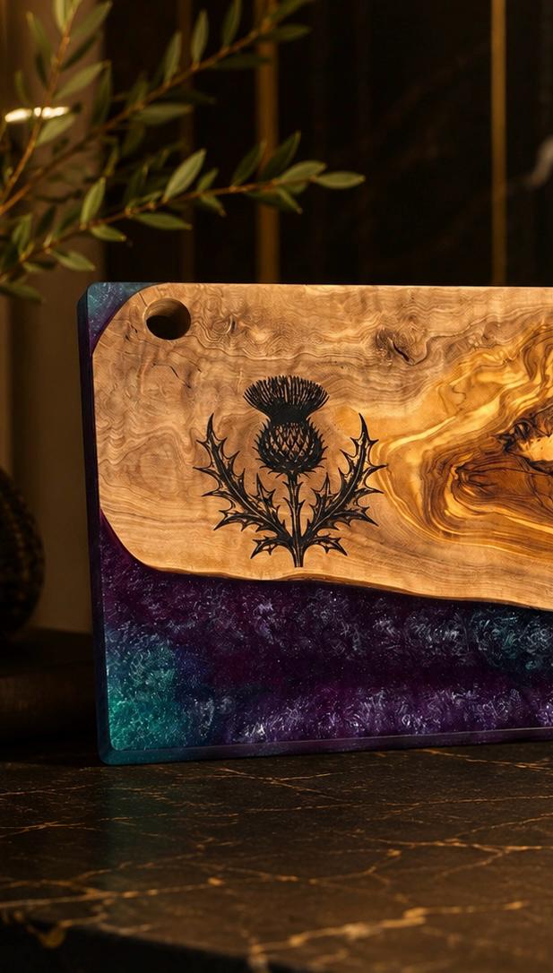 Thistle & Tide Serving Board – Olive Wood & Aurora Resin – 22x41cm