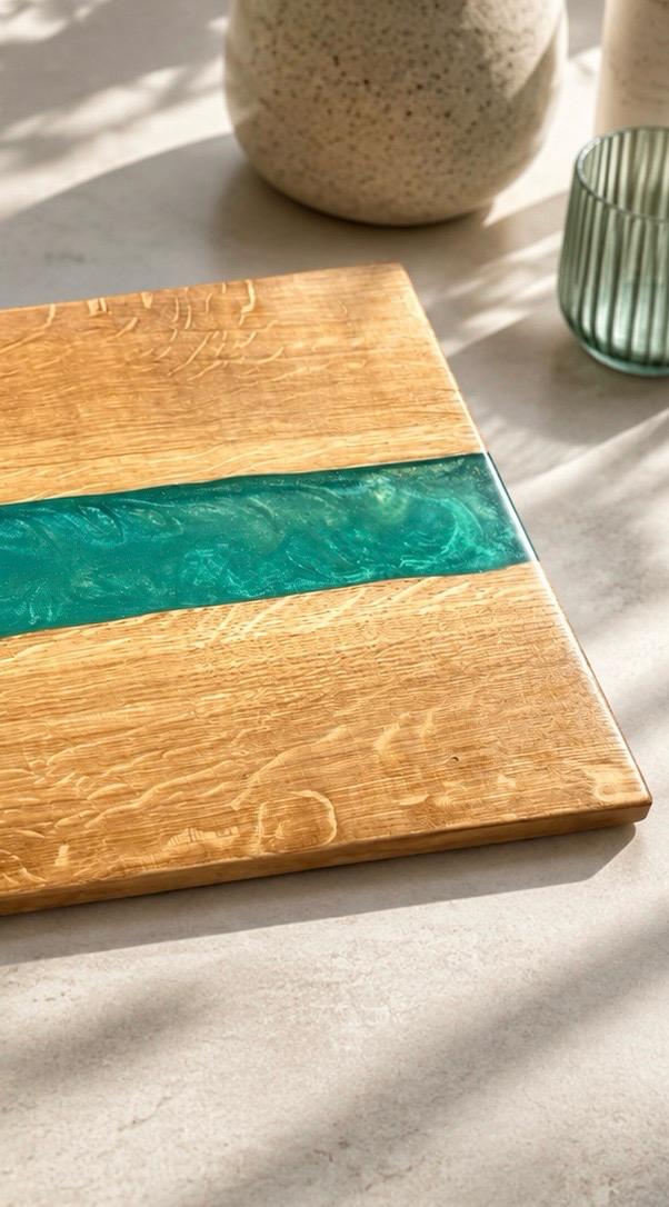 River Oak Serving Board – Oak & Teal Resin – 25x50cm