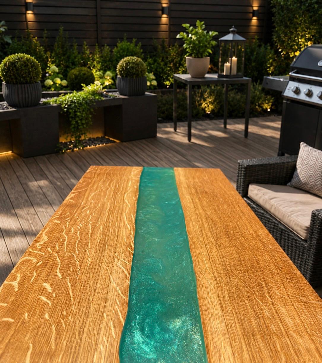 River Oak Serving Board – Oak & Teal Resin – 25x50cm