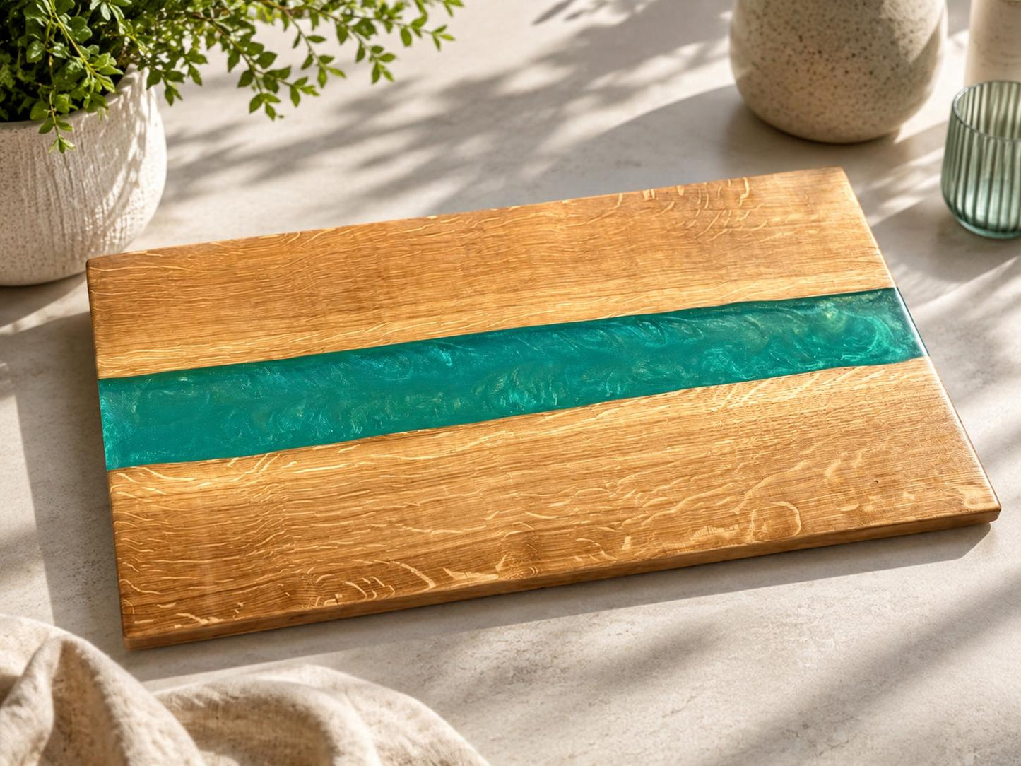 River Oak Serving Board – Oak & Teal Resin – 25x50cm