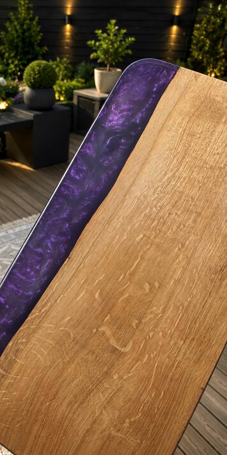 Violet Wave Serving Board – Live-edge Oak & Deep Purple Resin – 23x47cm