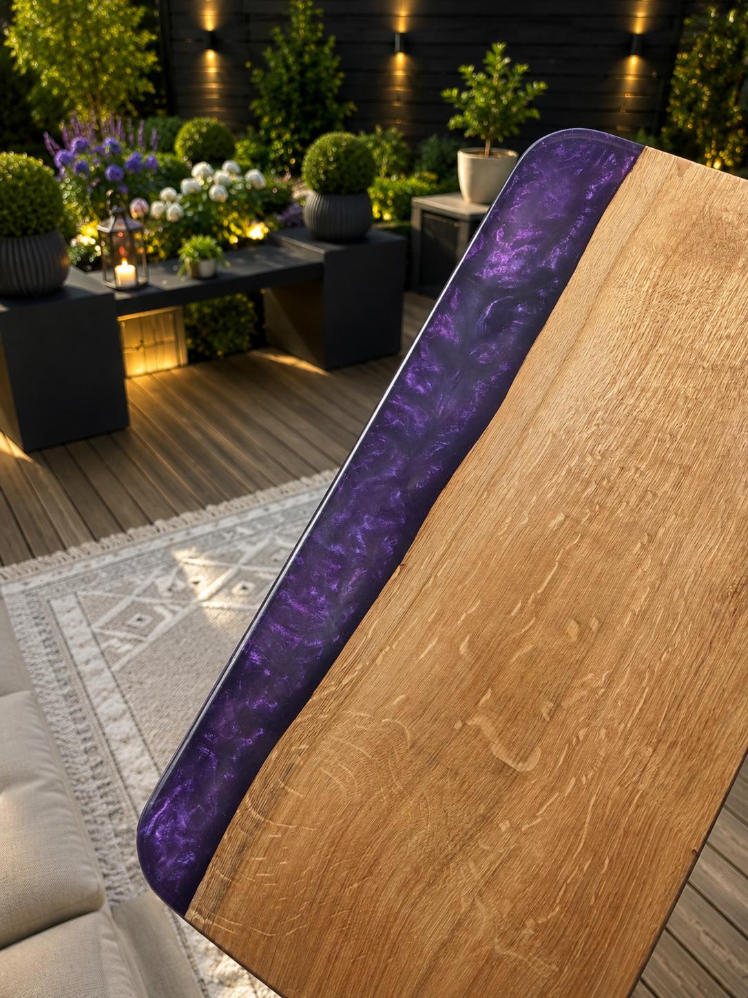 Violet Wave Serving Board – Live-edge Oak & Deep Purple Resin – 23x47cm