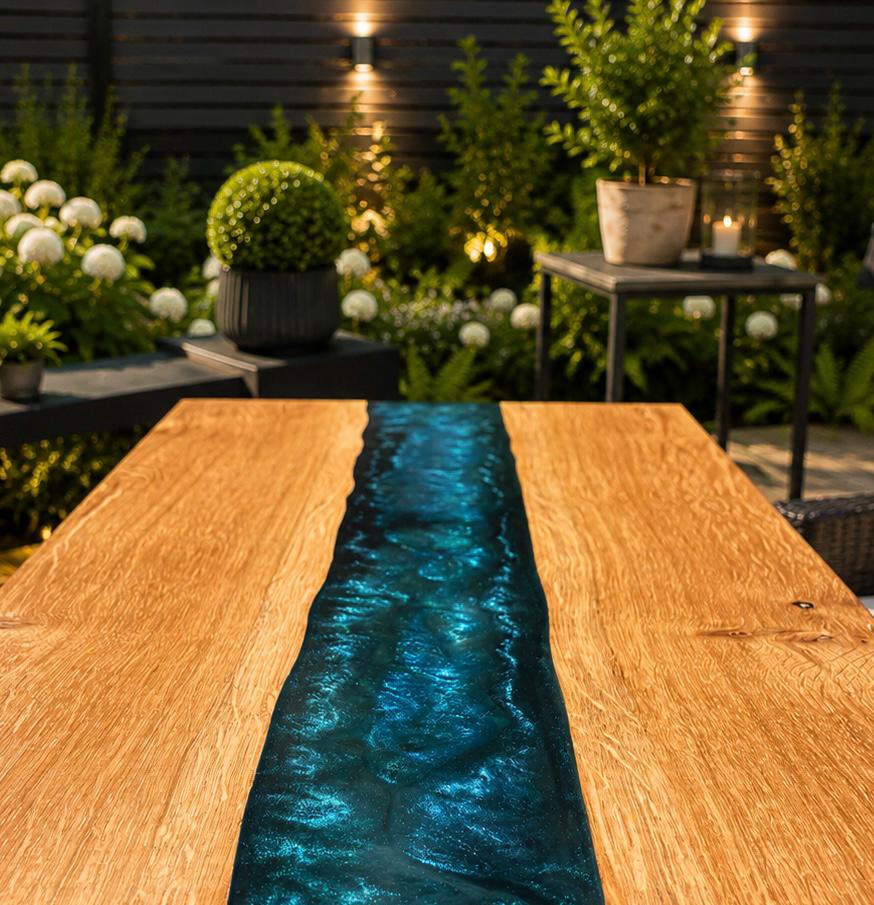 Ocean River Board – Oak & Deep Teal Resin – 25x50cm