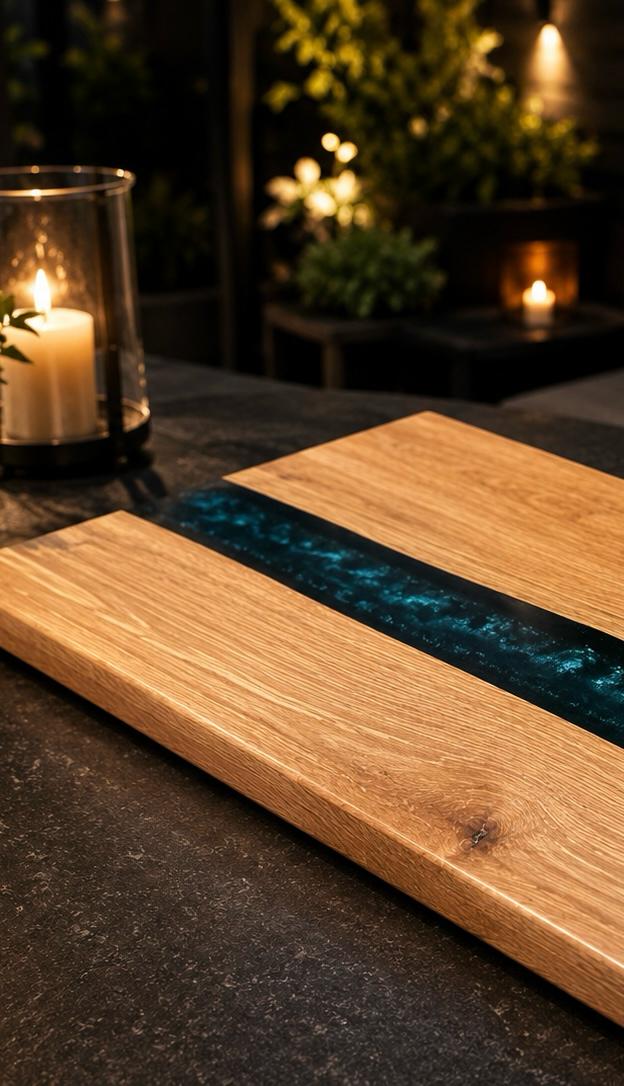Ocean River Board – Oak & Deep Teal Resin – 25x50cm