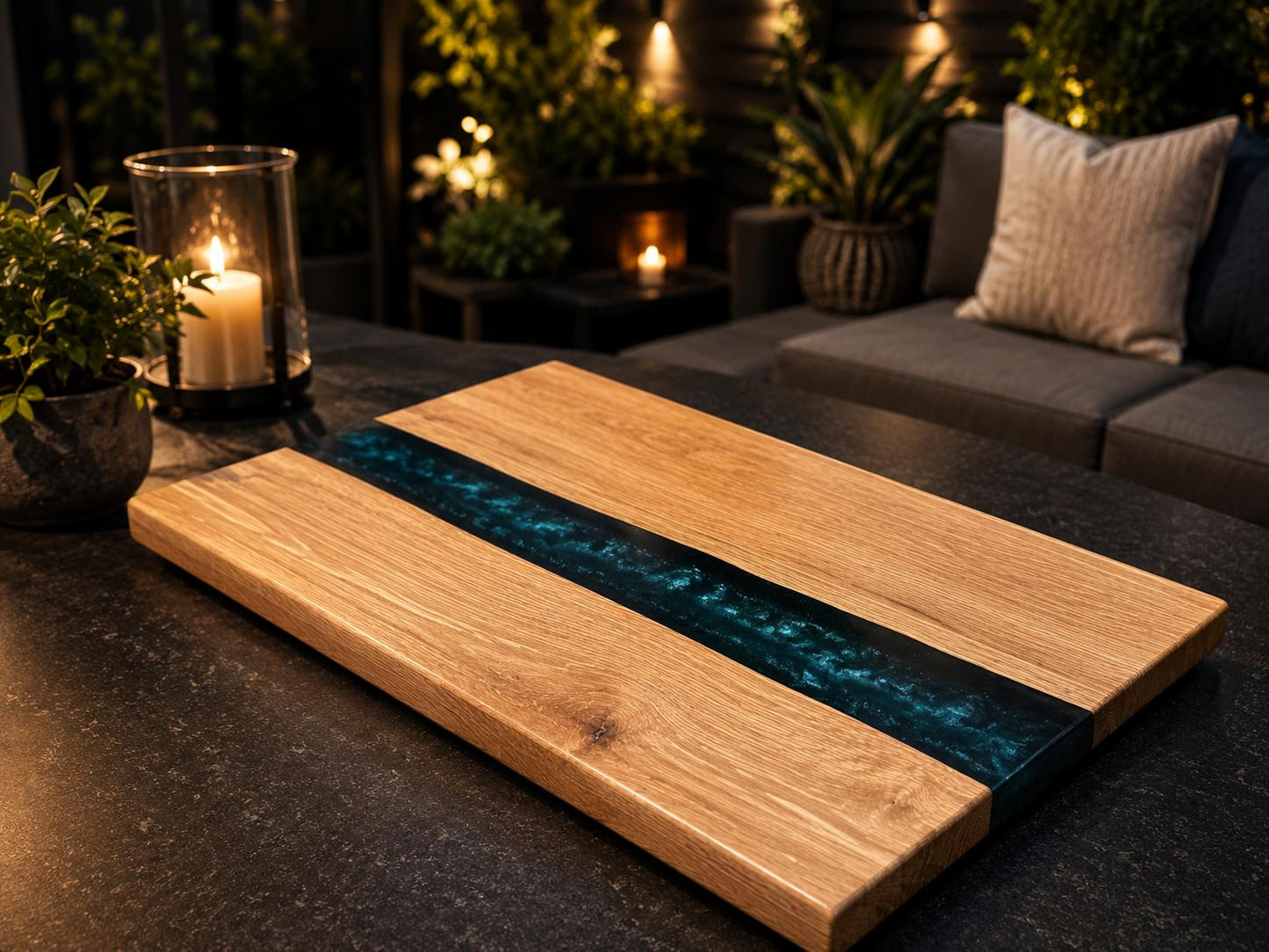 Ocean River Board – Oak & Deep Teal Resin – 25x50cm