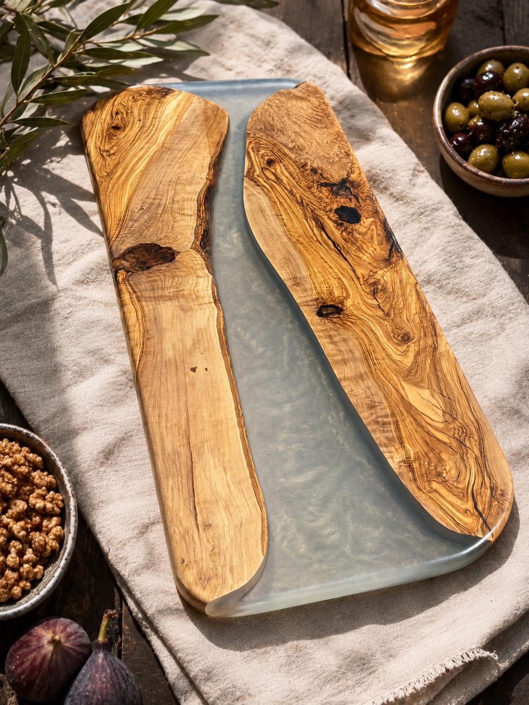Olive Wood & Smoky Gold Resin Serving Board – 51x20.5cm